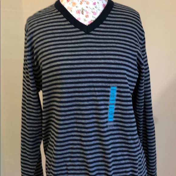 Marks & Spencer Mens / Women V-Neck Sweater - Iron Gray Stripe Size M - Picture 3 of 12